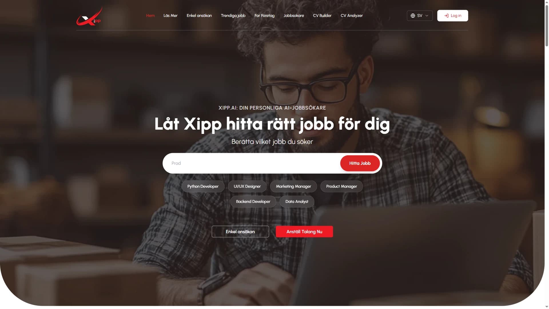 Xipp.ai svensk sida för AI-driven jobbmatchning och karriärinsikter