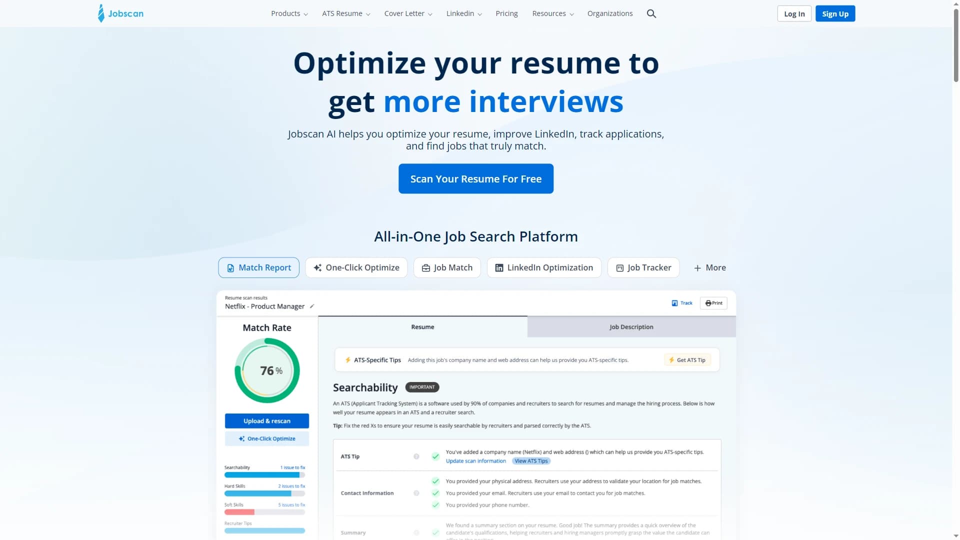 Jobscan resume scanner med CV-till-jobbannons-matchning
