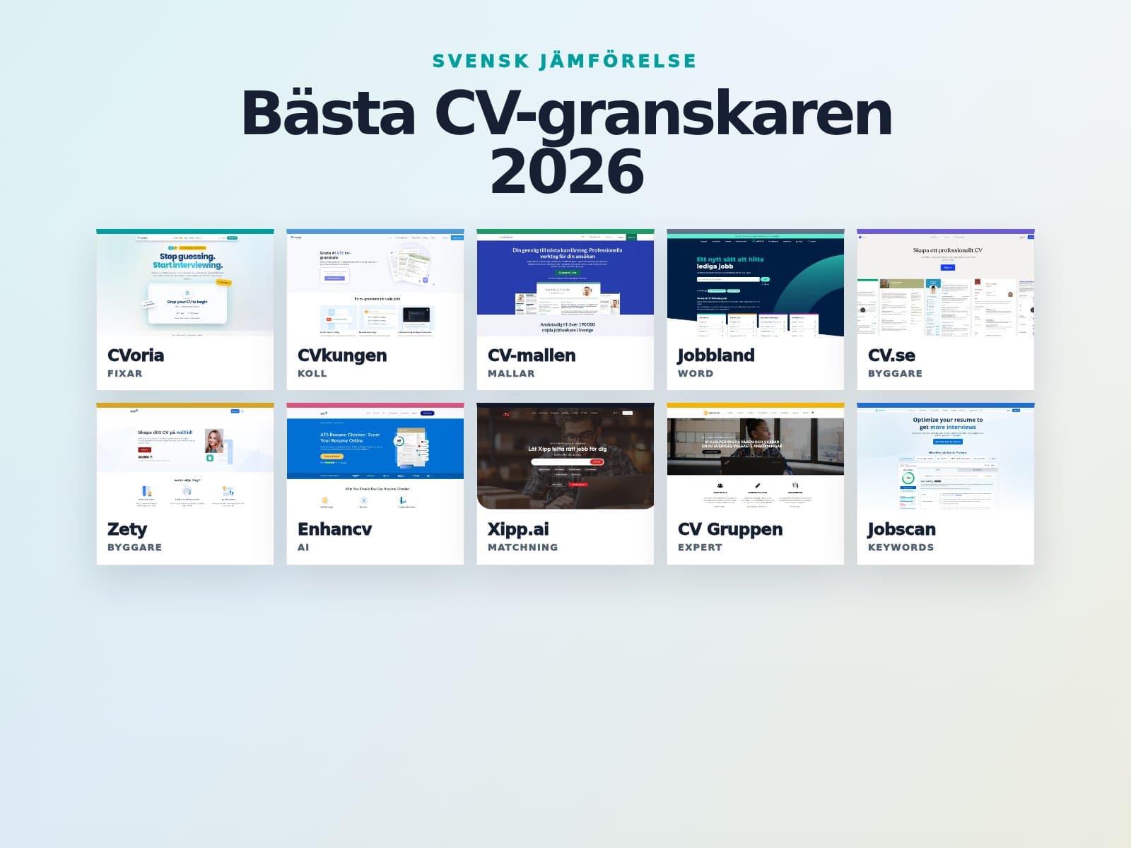 Beskärningssäker miniatyrbild med tio svenska CV-granskare i en jämförelseruta