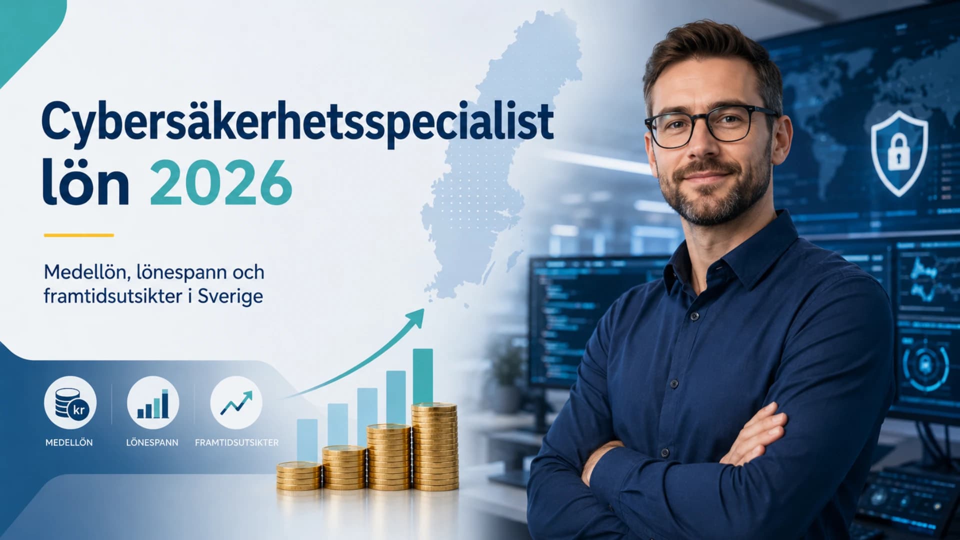 Cybersäkerhetsspecialist vid skärm som symboliserar lön, certifieringar och IT-säkerhet