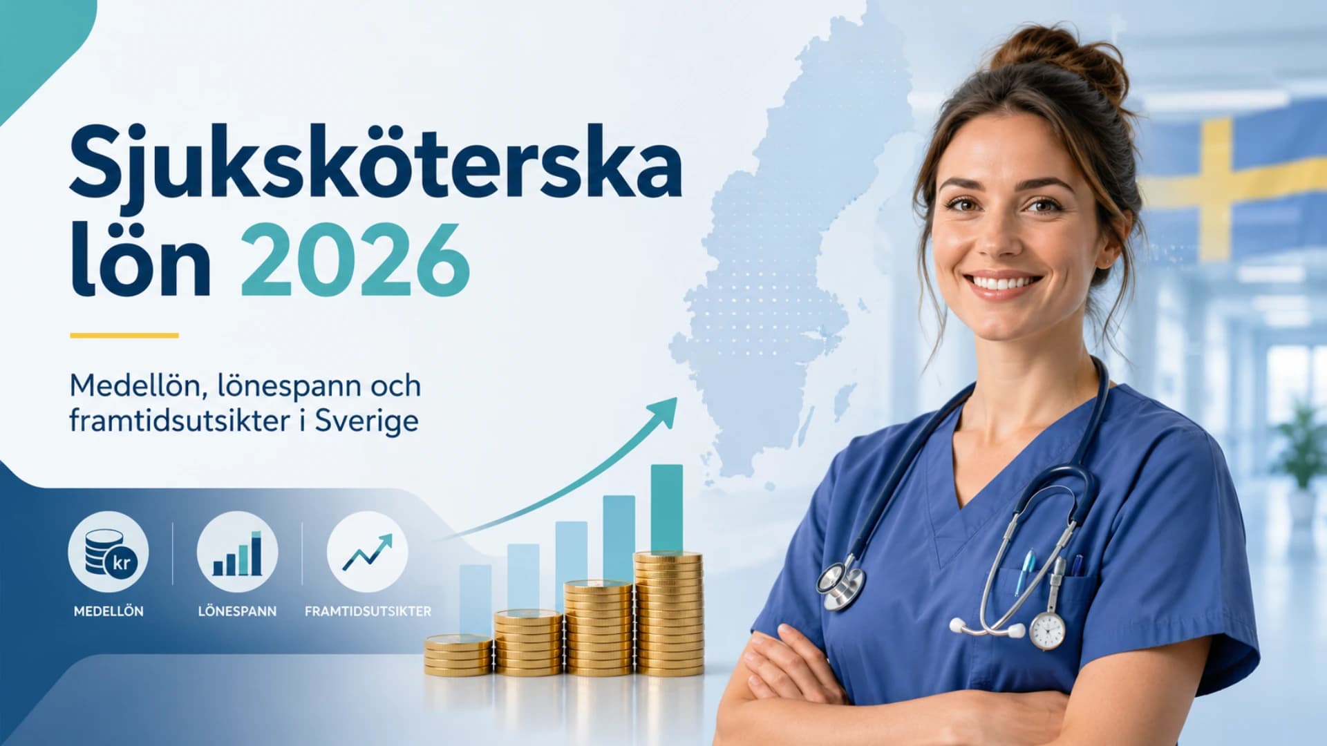 Sjuksköterska i vårdmiljö som symboliserar lön och karriär i Sverige