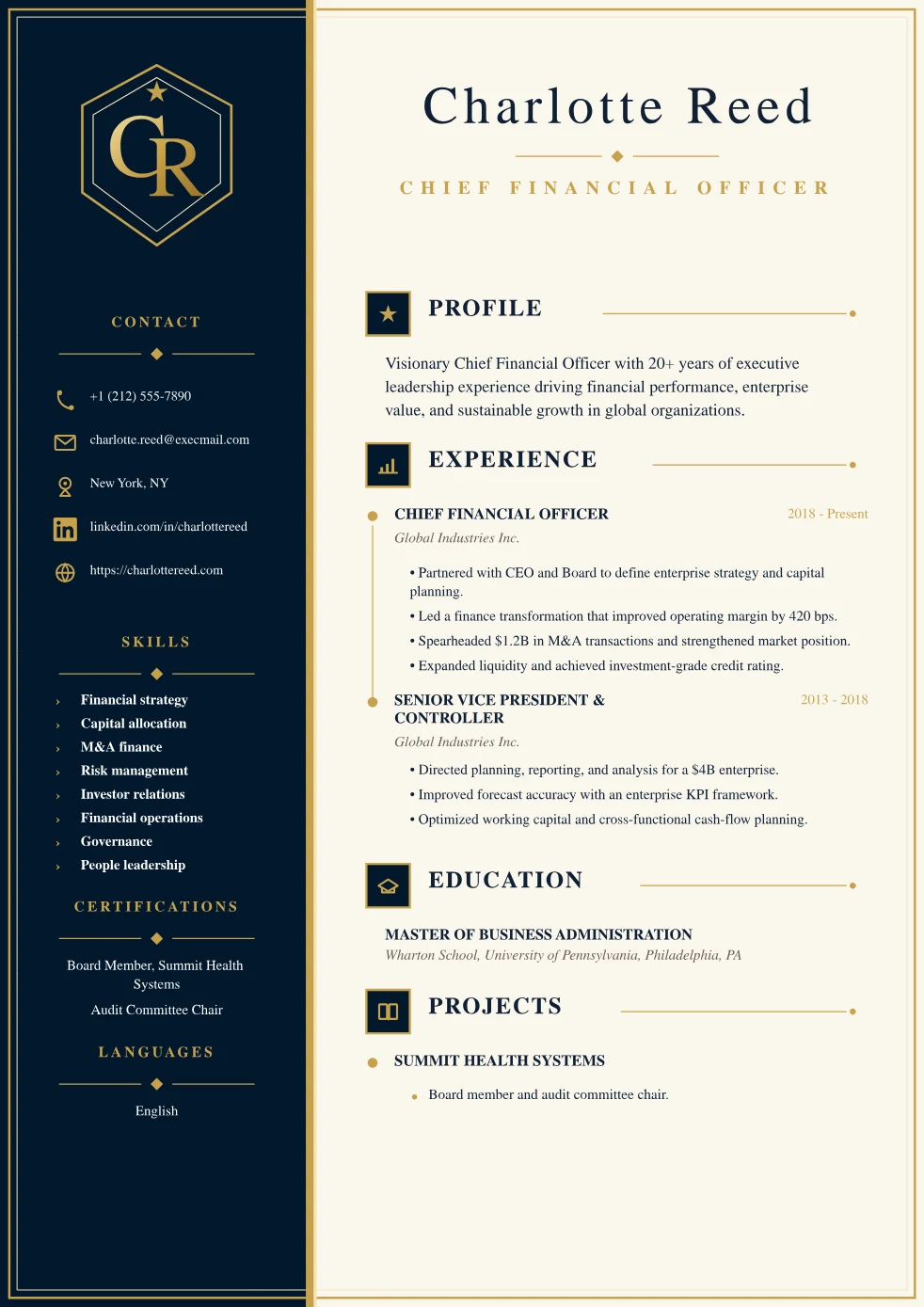 Regal CV template preview
