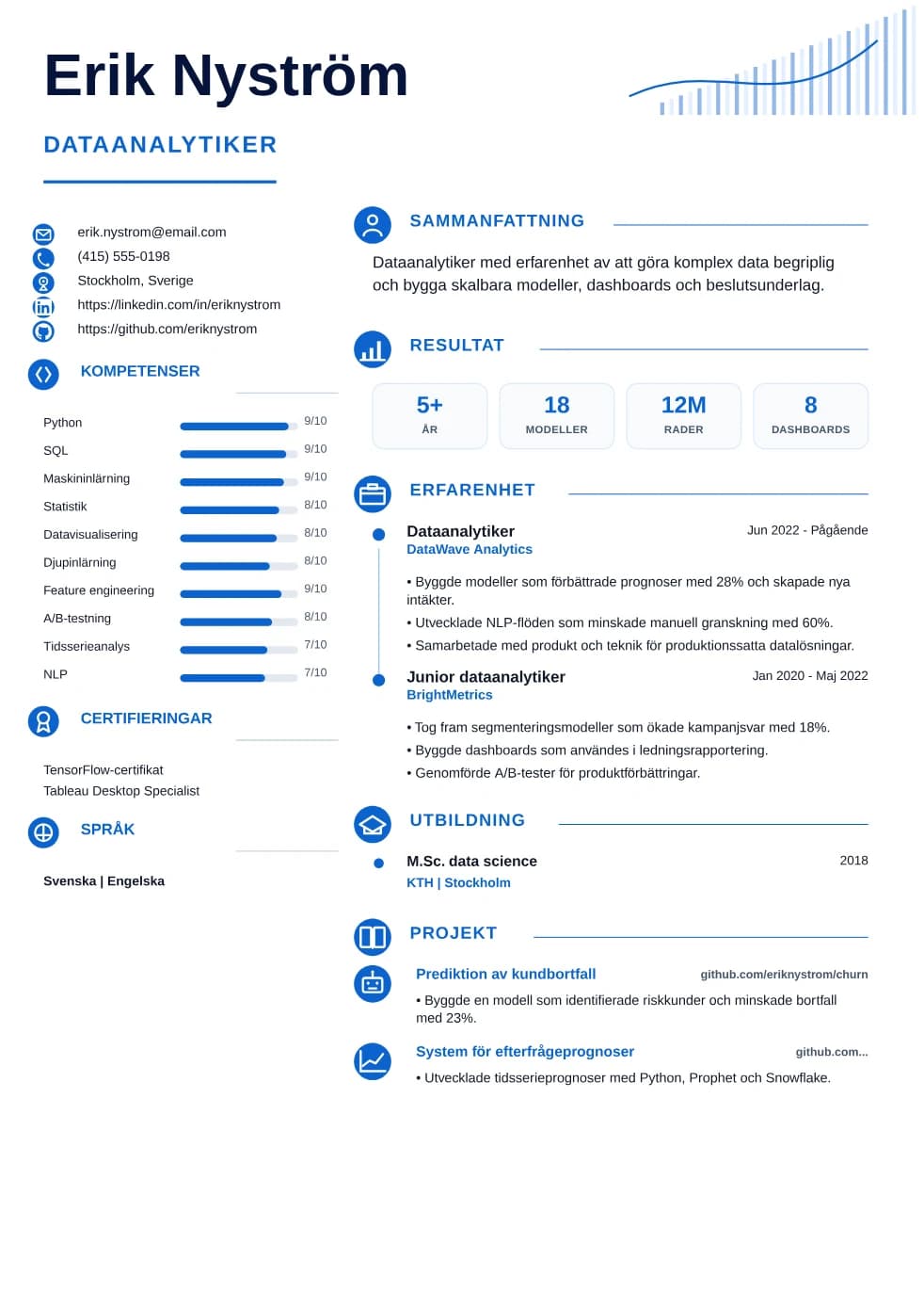Förhandsvisning av CV-mallen Analytics